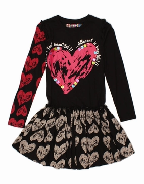 DESIGUAL Girls Graphic Drop Waist Dress 9-10 Years Black Patchwork Comfortable fit for outings