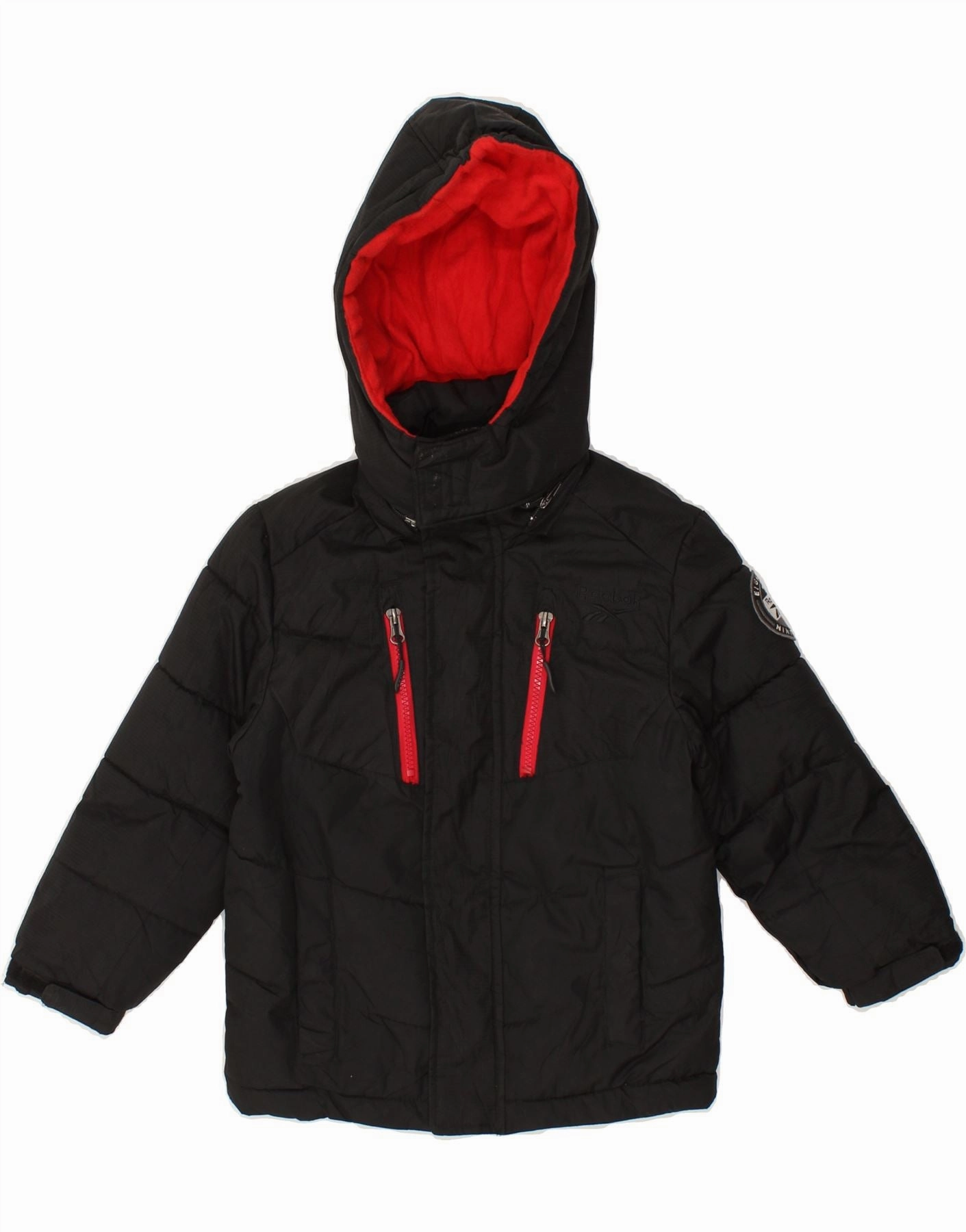 Flexible Fit REEBOK Boys Hooded Padded Jacket 5-6 Years Black Polyester