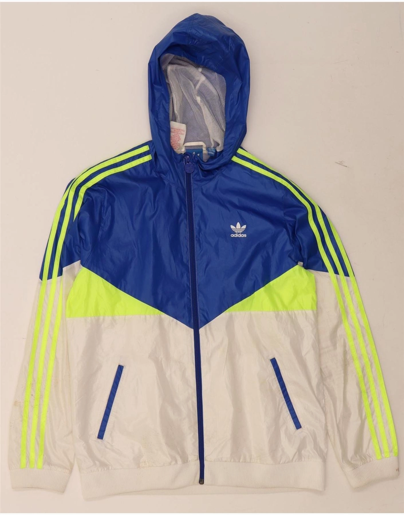 ADIDAS Boys Hooded Rain Jacket 13-14 Years Blue Colourblock Polyester Produce festival - goers