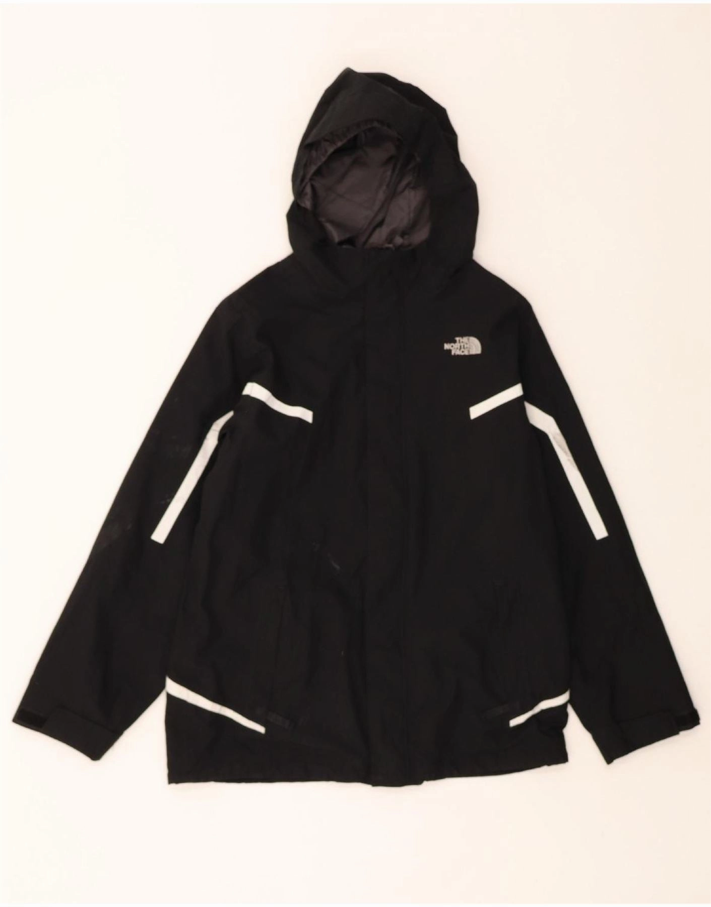 THE NORTH FACE Boys Hooded Rain Jacket 14-15 Years Large Black Polyester slim fit
