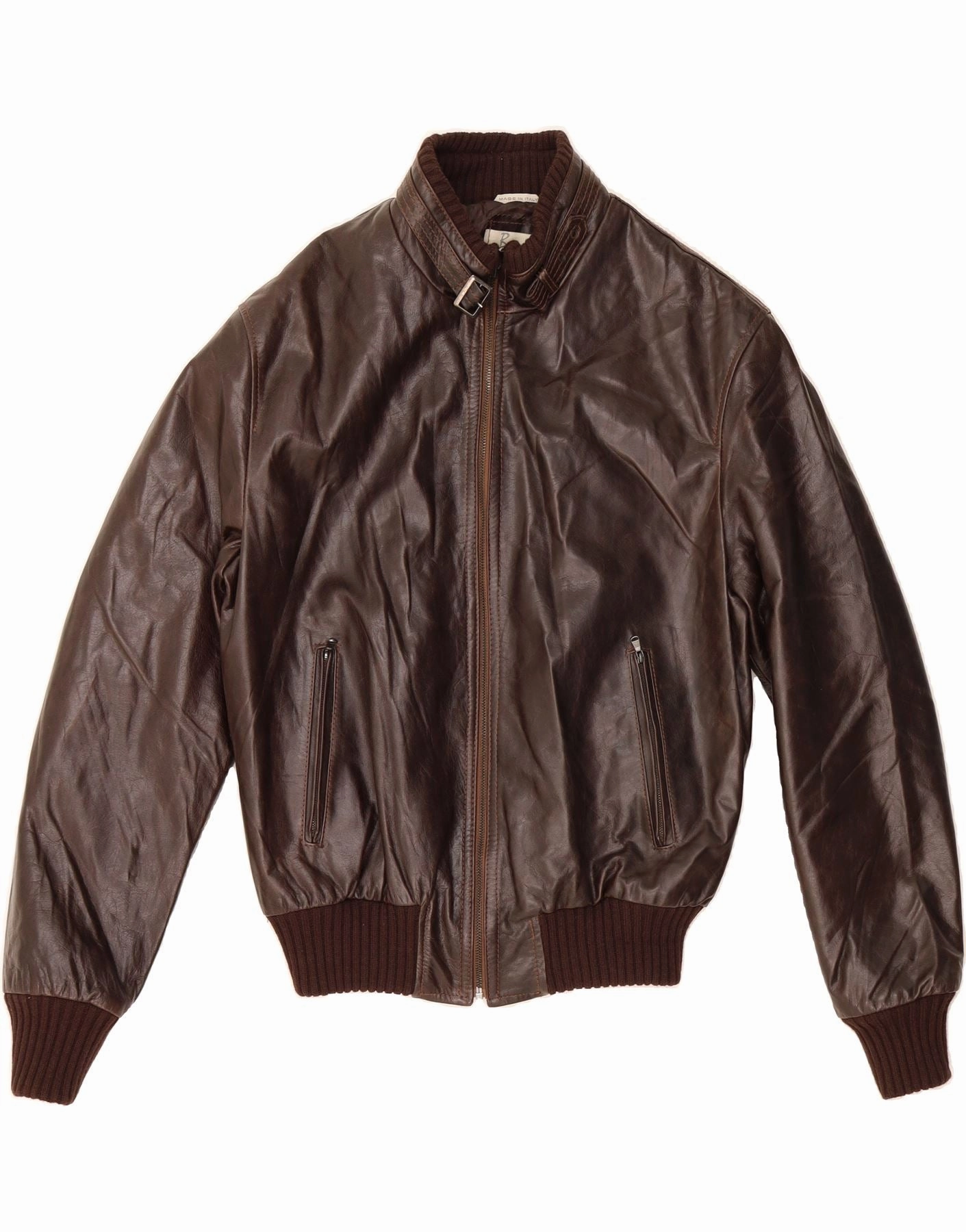 BAYSIDE Boys Bomber Leather Jacket 15-16 Years XL Brown Leather Martial-arts Adjustable Hem System