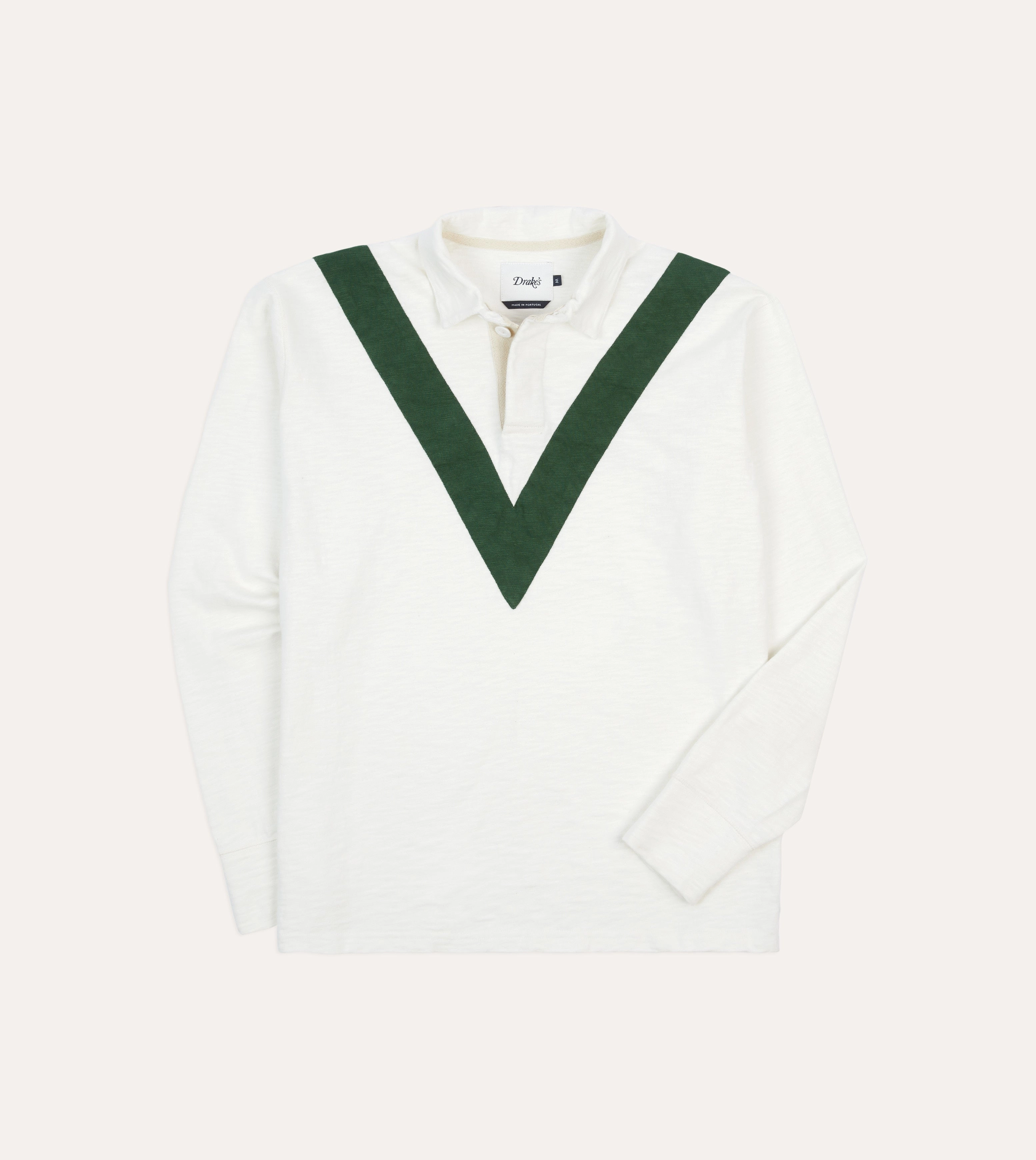 Ecru and Green Chevron Cotton Rugby Shirt Job Interview Two Tone Stitching