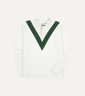 Ecru and Green Chevron Cotton Rugby Shirt Job Interview Two Tone Stitching