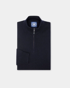Navy Lambswool Quarter Zip-up Sweater Winter Comfort Layer Knit Design Wear