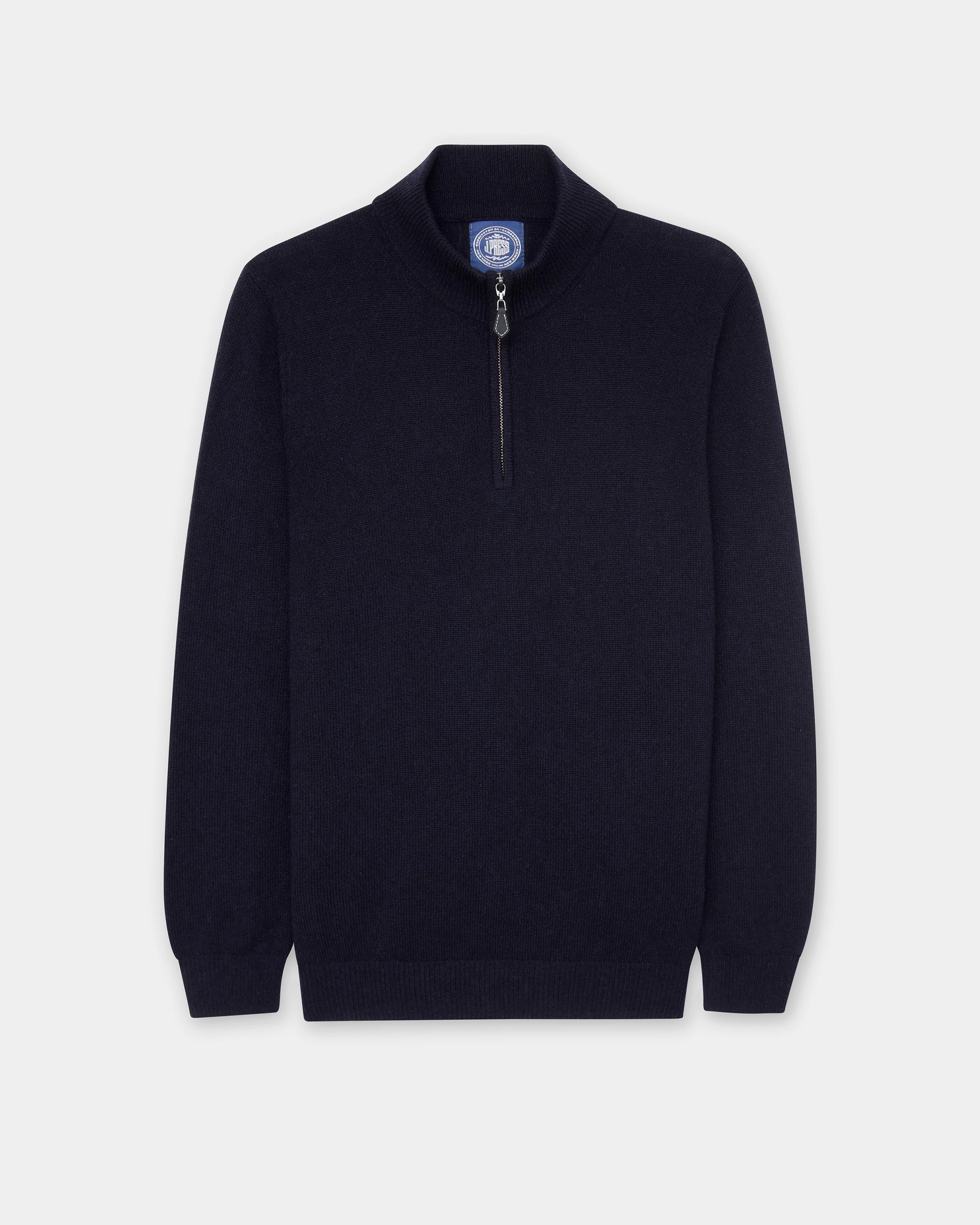 Navy Lambswool Quarter Zip-up Sweater Reinforced Shoulder Seams Winter Fashion Must-Have