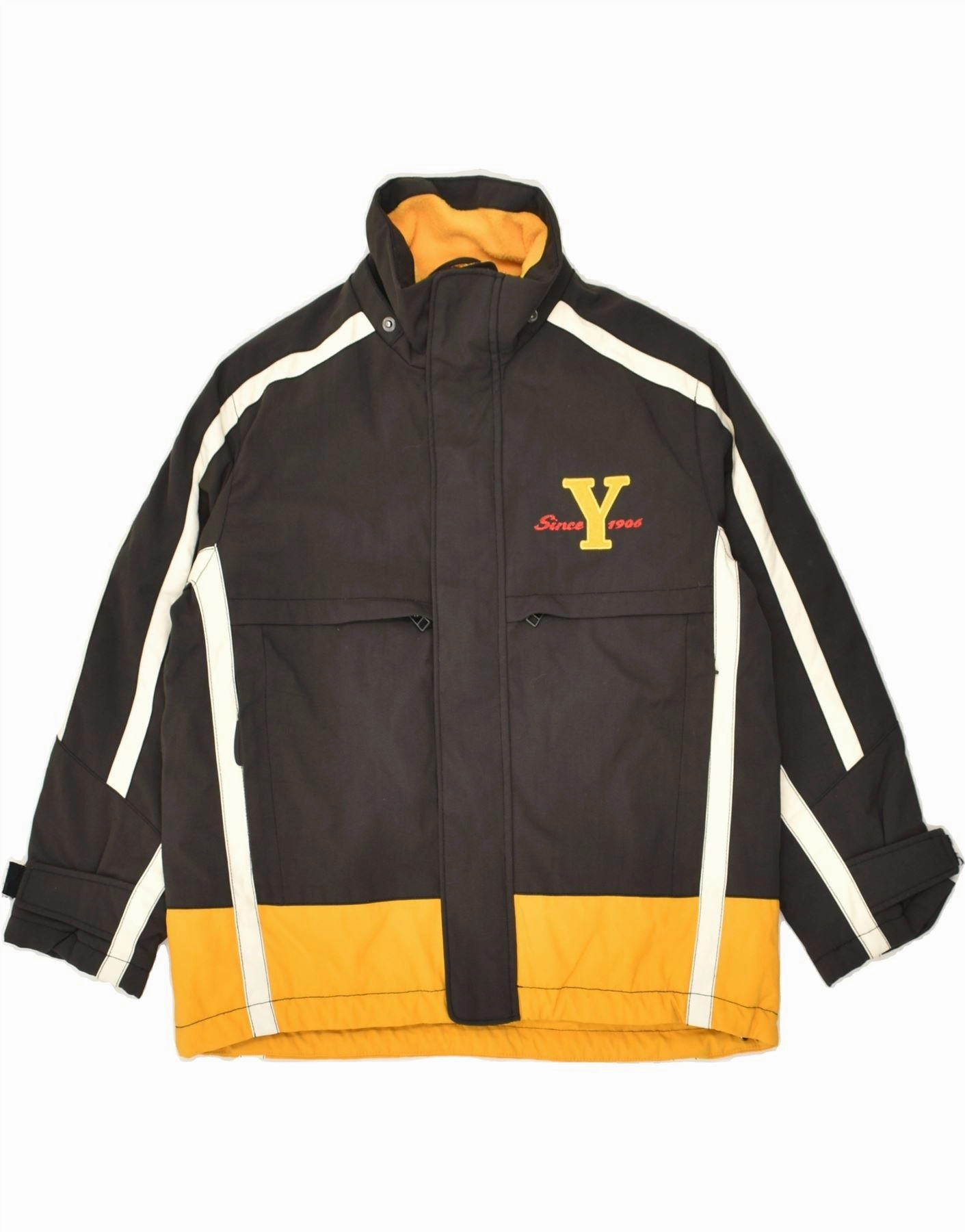 INVICTA Boys Windbreaker Jacket 7-8 Years Black Colourblock Polyester Hooded Wrinkle Resistant Material