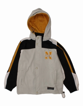 CHAMPION Boys Hooded Bomber Jacket 9-10 Years Grey Colourblock Polyester Bonded Zippers Fresh Layer