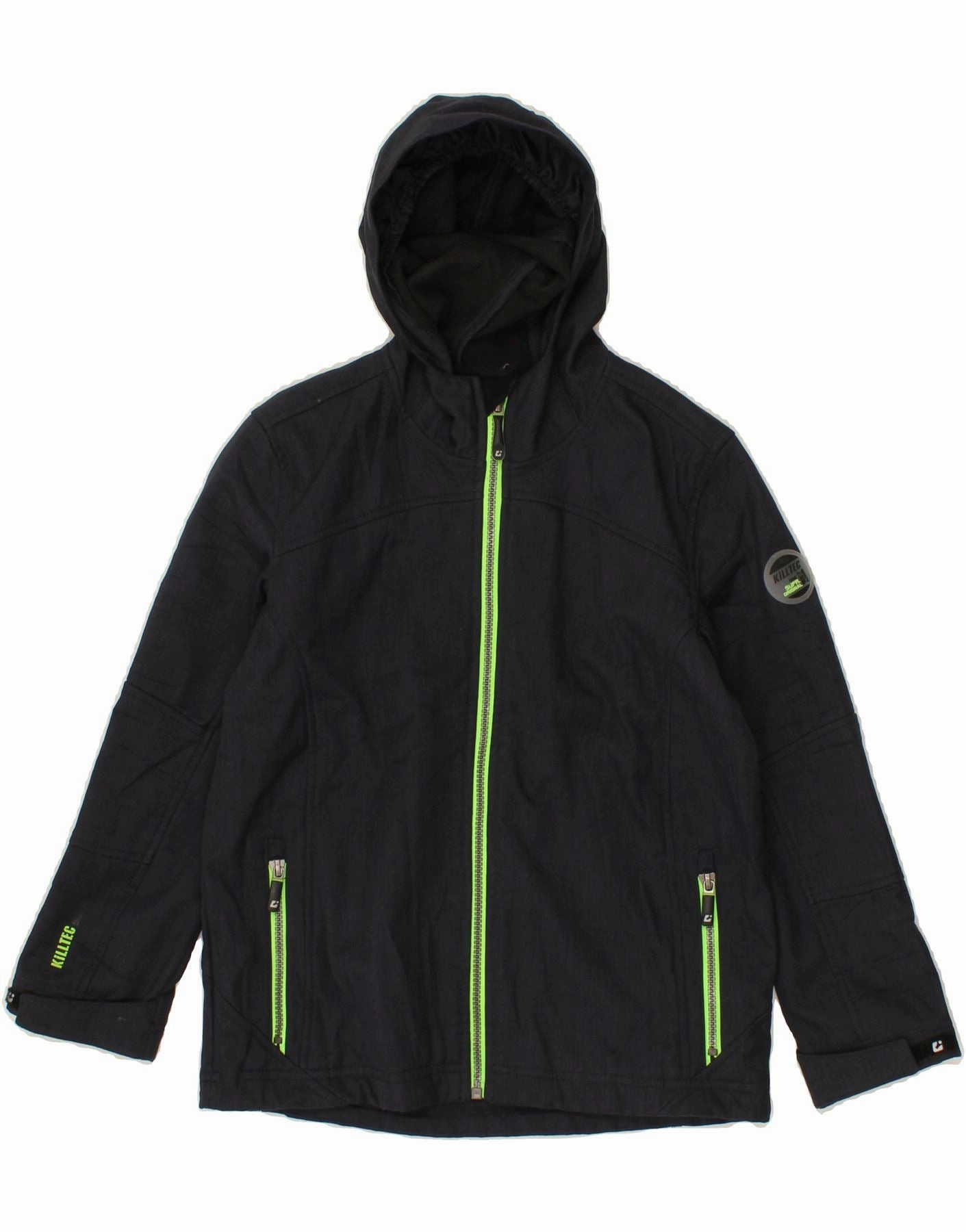 KILLTEC Boys Hooded Windbreaker Jacket 7-8 Years Navy Blue Polyester Wind Safe