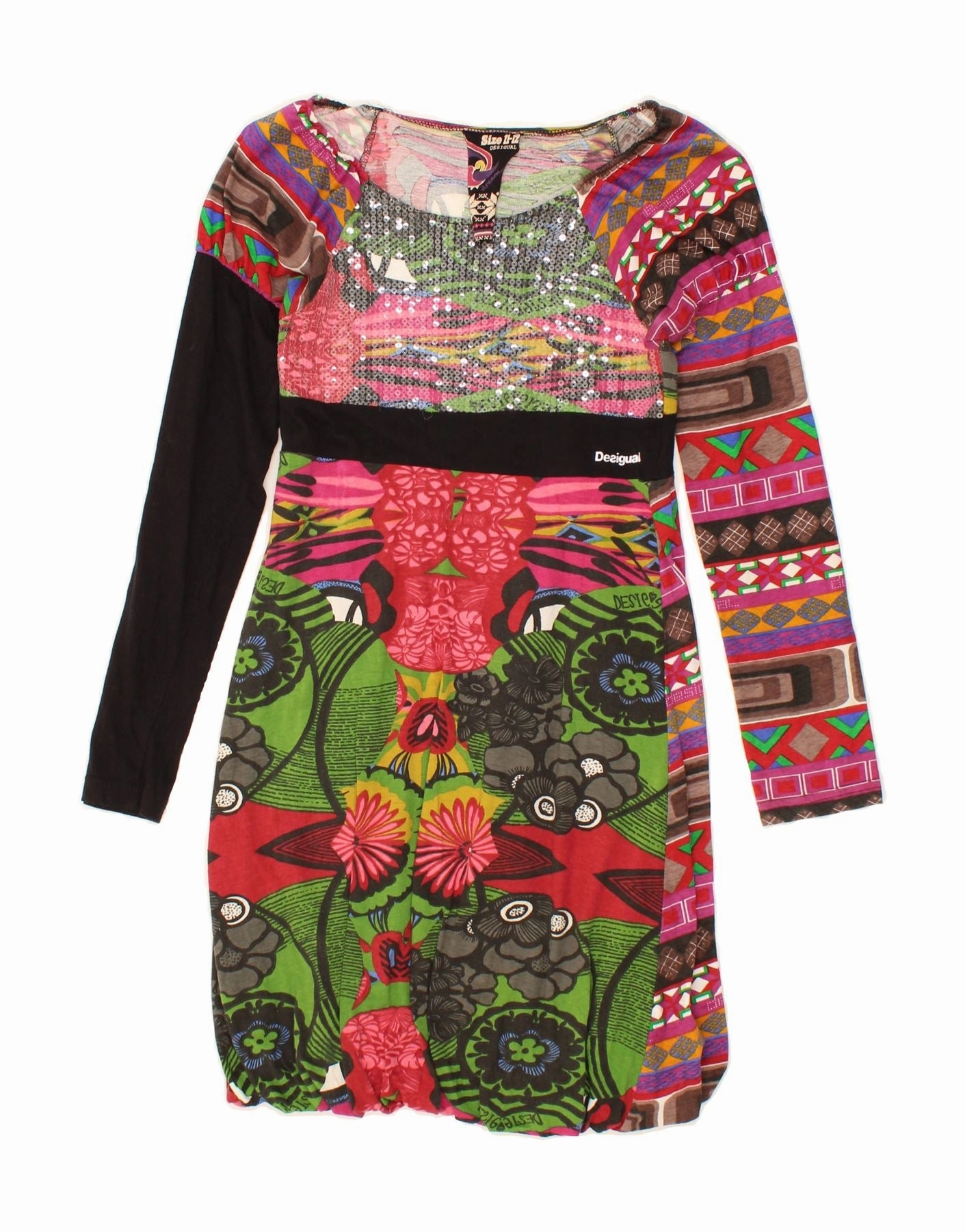 Piped-Edge DESIGUAL Girls Long Sleeve Sheath Dress 11-12 Years Multicoloured Floral