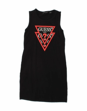 GUESS Girls Graphic Sleeveless Basic Dress 9-10 Years Black Cotton Metallic-Shine Soft Glide