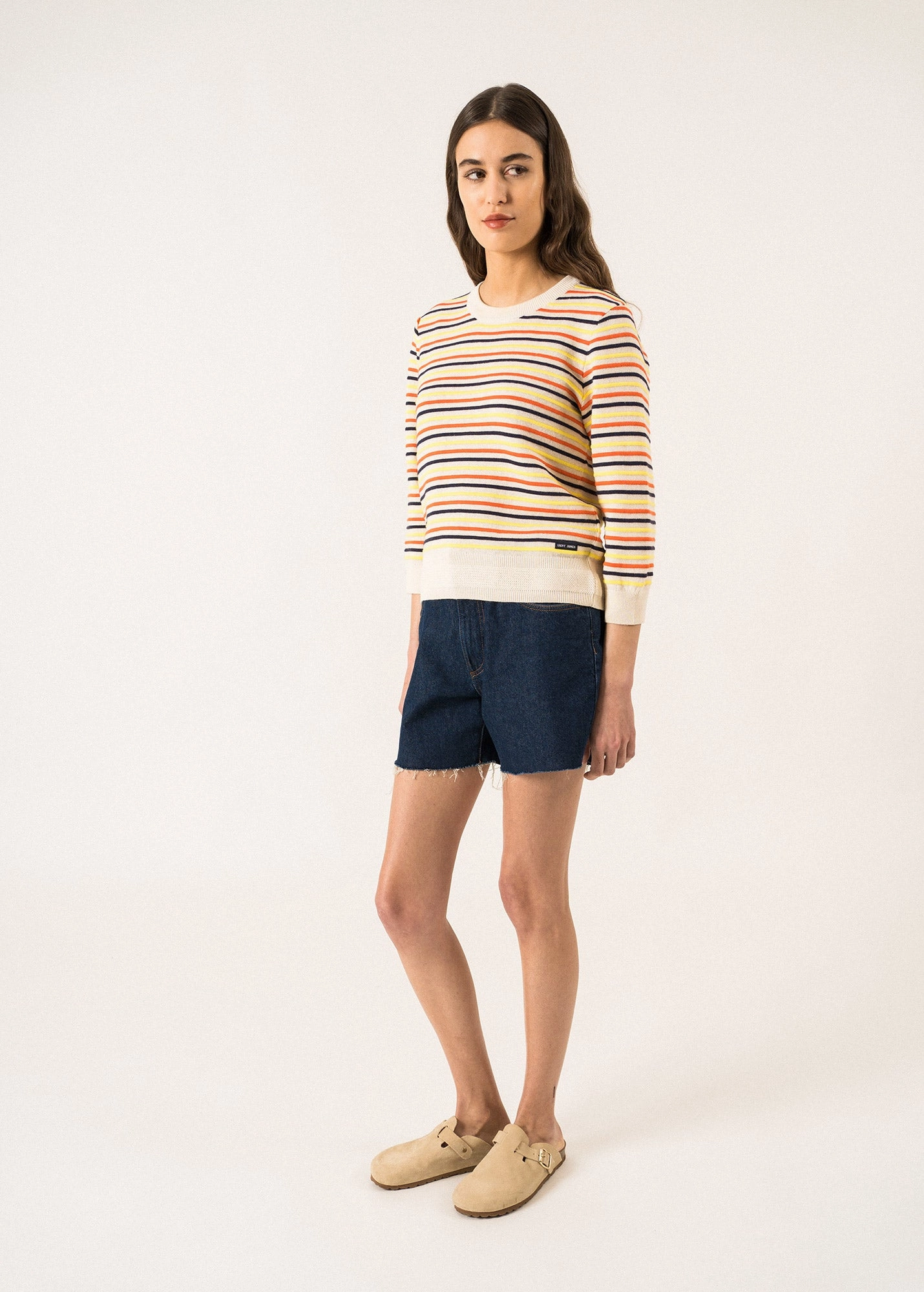 All-Purpose Knit Trendy Design DUNE -  Sweater with Multicolored Stripes by Isabelle Ballu | Cotton and Linen  (IVORY / MULTICO)