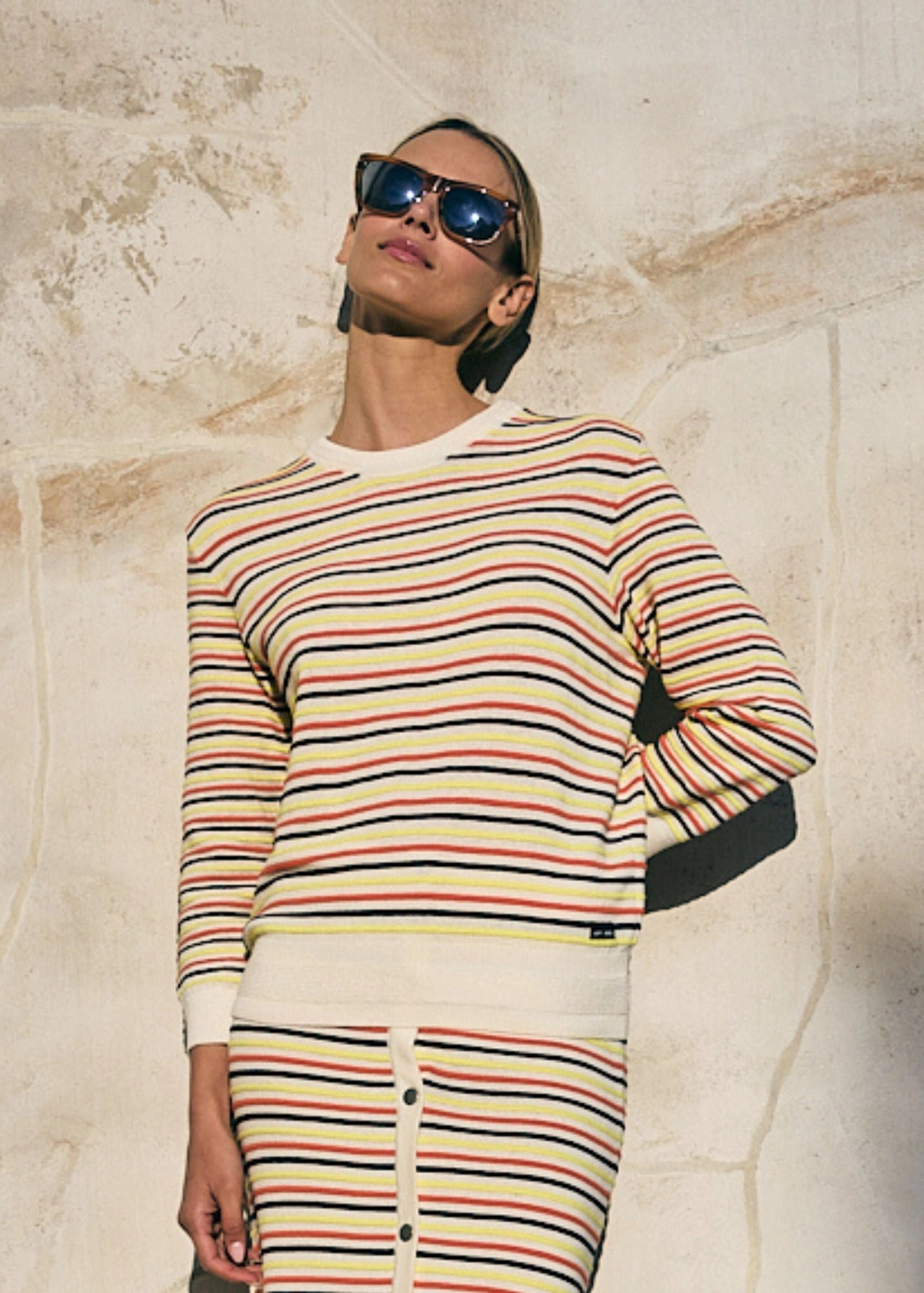 Merino Wool DUNE -  Sweater with Multicolored Stripes by Isabelle Ballu | Cotton and Linen  (IVORY / MULTICO)