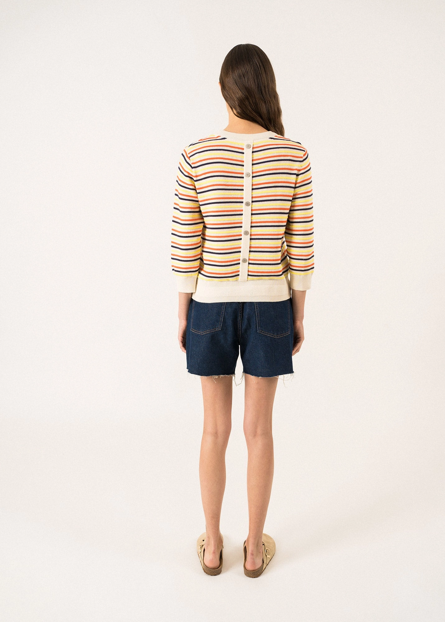 Cold Weather Casual Essentials DUNE -  Sweater with Multicolored Stripes by Isabelle Ballu | Cotton and Linen  (IVORY / MULTICO)