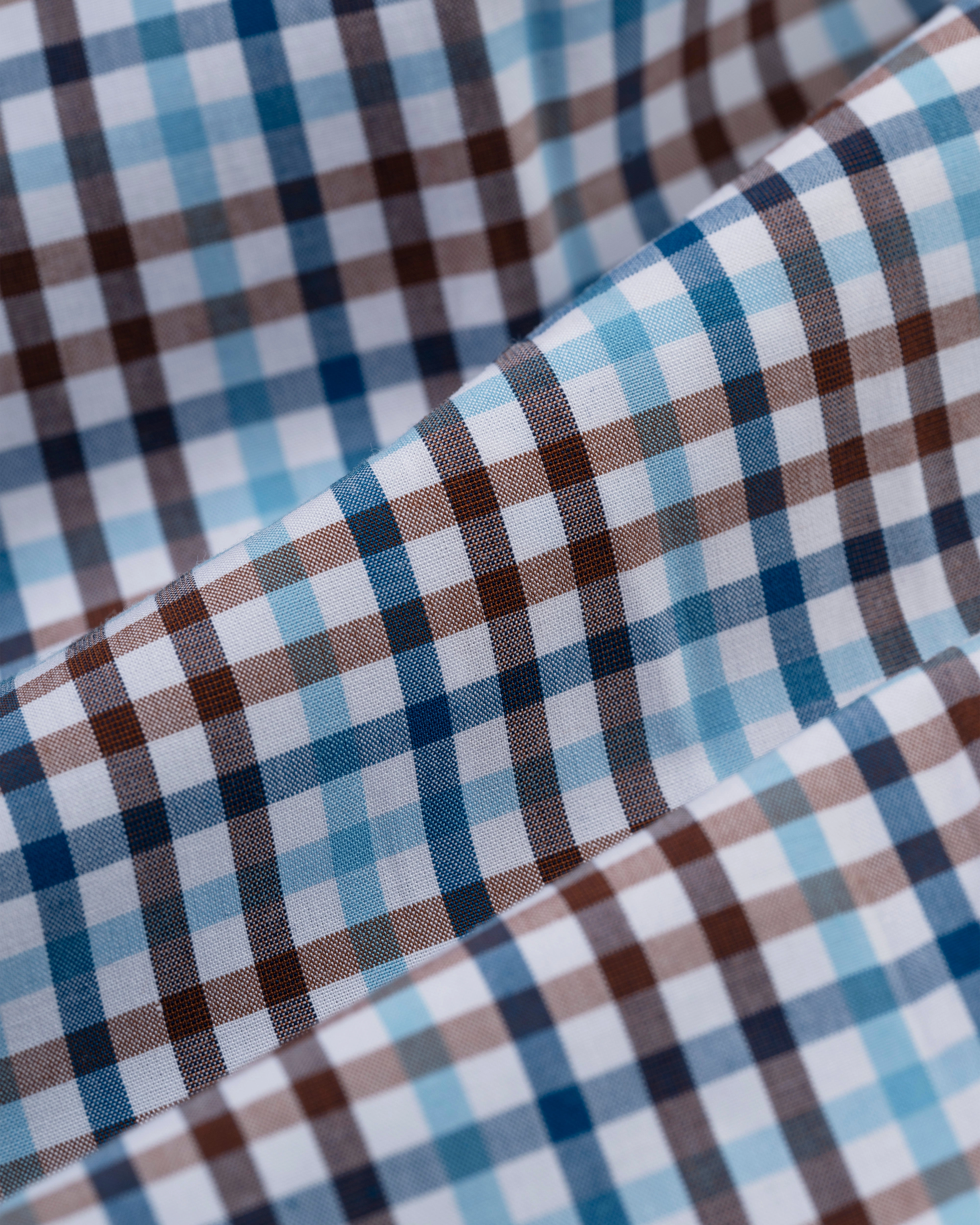 Stretchable Cloth Brown & Blue Gingham Button Down Sport Shirt - Classic Fit