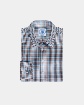 Brown & Blue Gingham Button Down Sport Shirt - Classic Fit Lightweight Layers