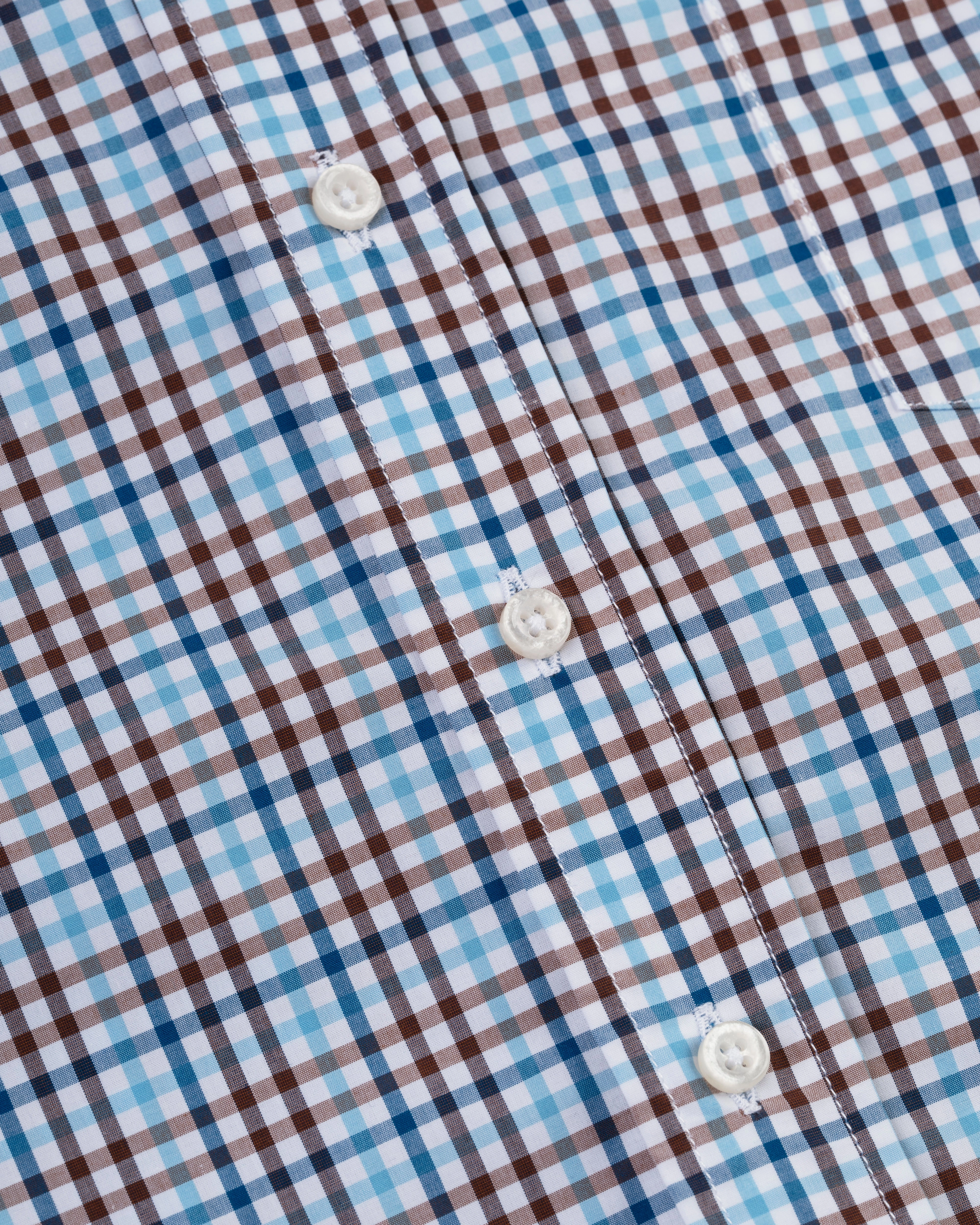 Brown & Blue Gingham Button Down Sport Shirt - Classic Fit Classic Look Thermal Regulation Fabric