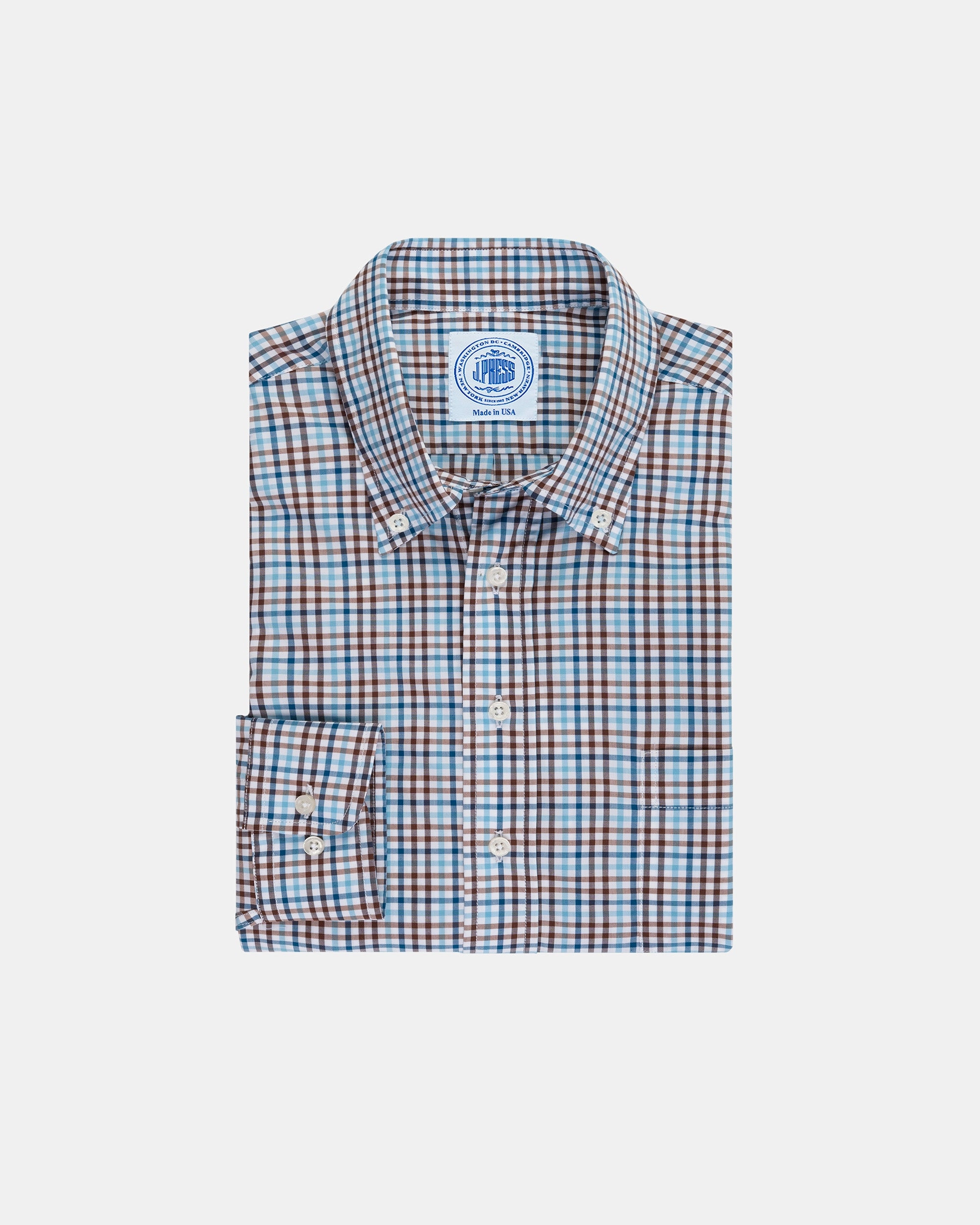 Comfortable Fabric Polished Look Brown & Blue Gingham Button Down Sport Shirt - Classic Fit