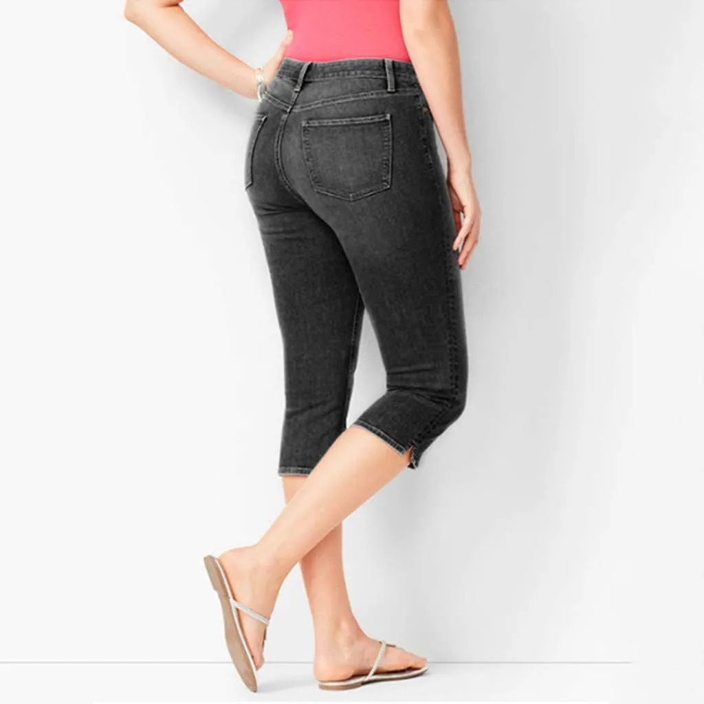LCMTWX Capri Pants for Women Elastic Pants for Women Fashion Casual Fashion Shorts Trousers Solid Black Leggings with Capri