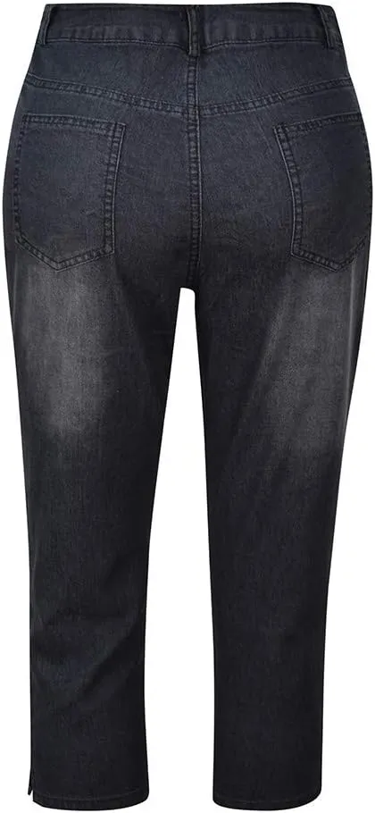 LCMTWX Capri Pants for Women Elastic Pants for Women Fashion Casual Fashion Shorts Trousers Solid Black Leggings with Capri