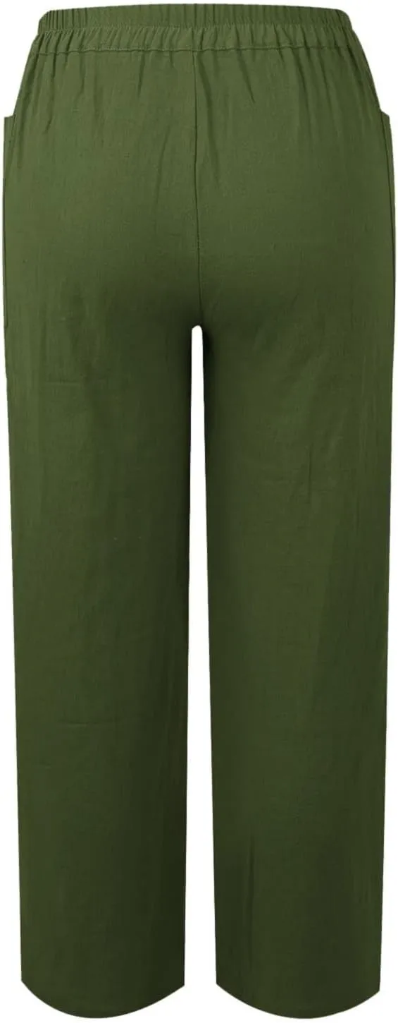 LCMTWX Casual Pants for Women Straight Wide Leg Pants with Breasted Cotton Loose Casual Pants with Denim Capris for Women