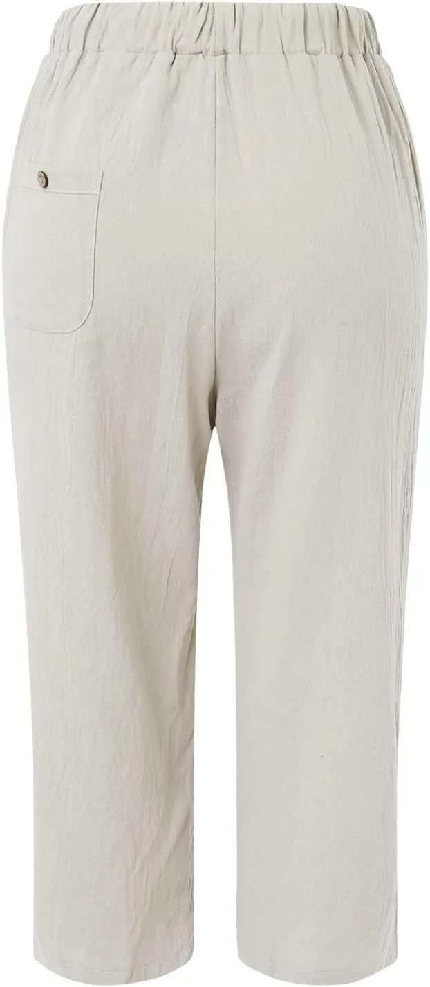 LCMTWX Casual Pants for Women Straight Wide Leg Pants with Breasted Cotton Loose Casual Pants with Denim Capris for Women