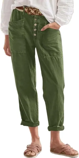 LCMTWX Casual Pants for Women Straight Wide Leg Pants with Breasted Cotton Loose Casual Pants with Denim Capris for Women