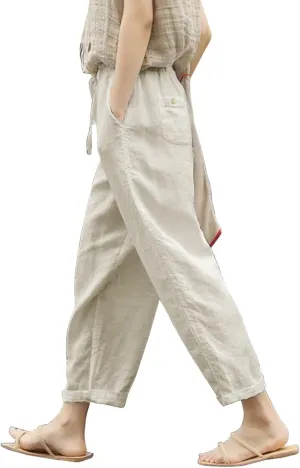 LCMTWX Casual Pants for Women Straight Wide Leg Pants with Breasted Cotton Loose Casual Pants with Denim Capris for Women