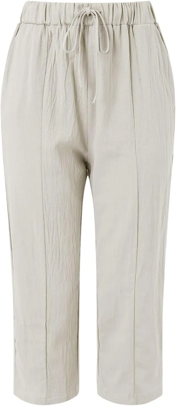 LCMTWX Casual Pants for Women Straight Wide Leg Pants with Breasted Cotton Loose Casual Pants with Denim Capris for Women