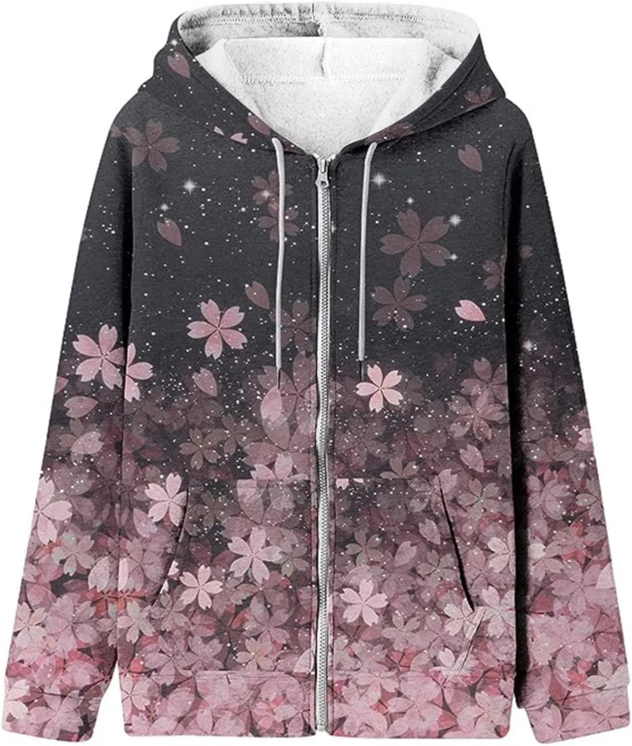 LCMTWX Fashion Autumn Butterfly Gradient Print Casual Pockets Long Sleeve Jacket Cute Drawstring Hoodie Zipper Women's