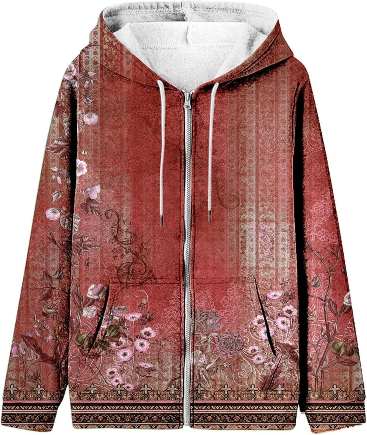 LCMTWX Fashion Autumn Butterfly Gradient Print Casual Pockets Long Sleeve Jacket Cute Drawstring Hoodie Zipper Women's