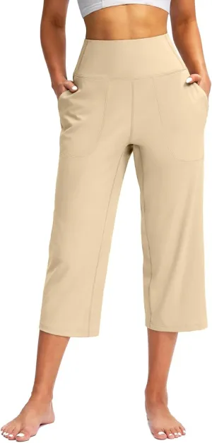 LCMTWX Women Pants with Pockets for Women Casual Stretch High Waisted Yoga Leggings Comfy Wide Leg Pants Plus Size Leggings
