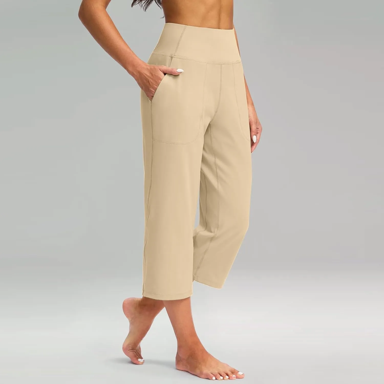LCMTWX Women Pants with Pockets for Women Casual Stretch High Waisted Yoga Leggings Comfy Wide Leg Pants Plus Size Leggings