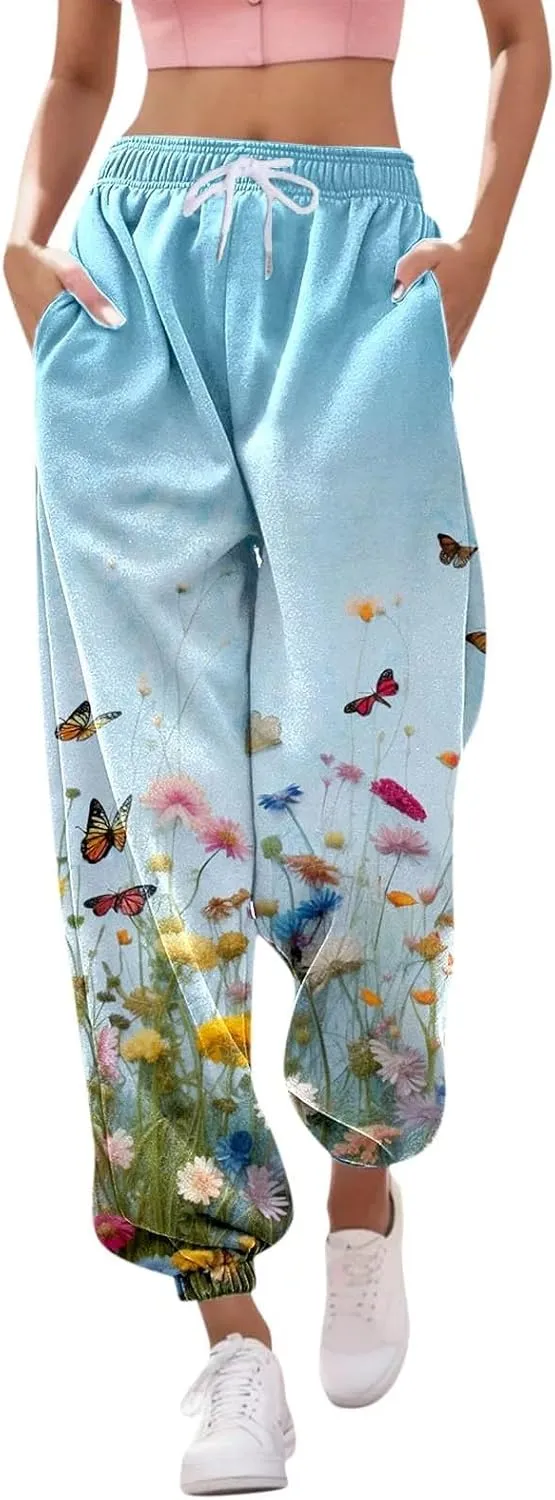 LCMTWX Women Sweatpants with Pockets Drawstring Elastic Waisted Heart Print Bottom Pants Baggy Comfortable Joggers for