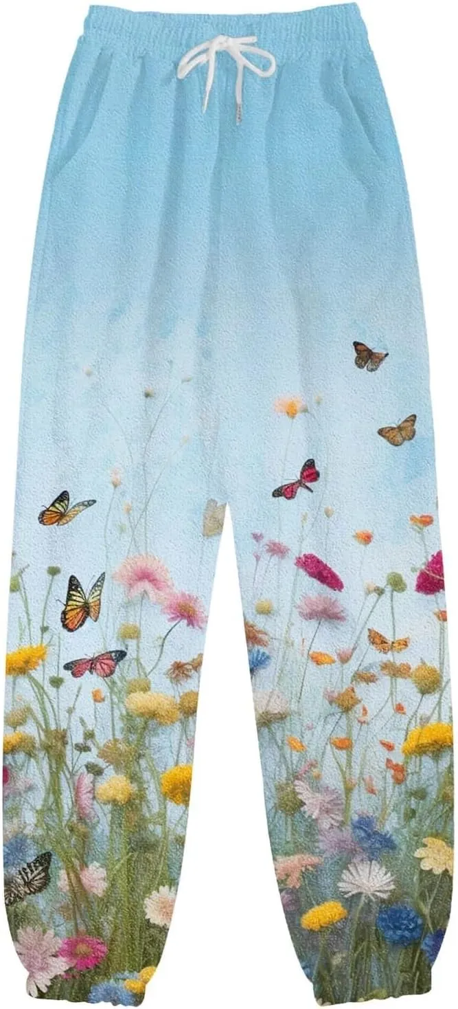 LCMTWX Women Sweatpants with Pockets Drawstring Elastic Waisted Heart Print Bottom Pants Baggy Comfortable Joggers for