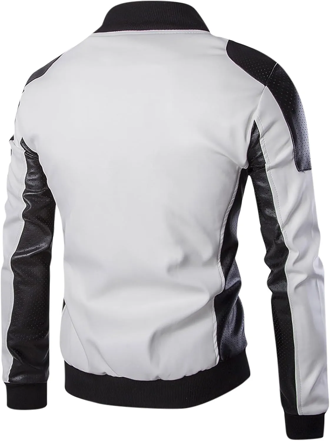 Leather Jacket Men Color Block Motorcycle Jacket Waterproof Biker Jacket Zip up PU Leather Moto Jacket Winter Coat