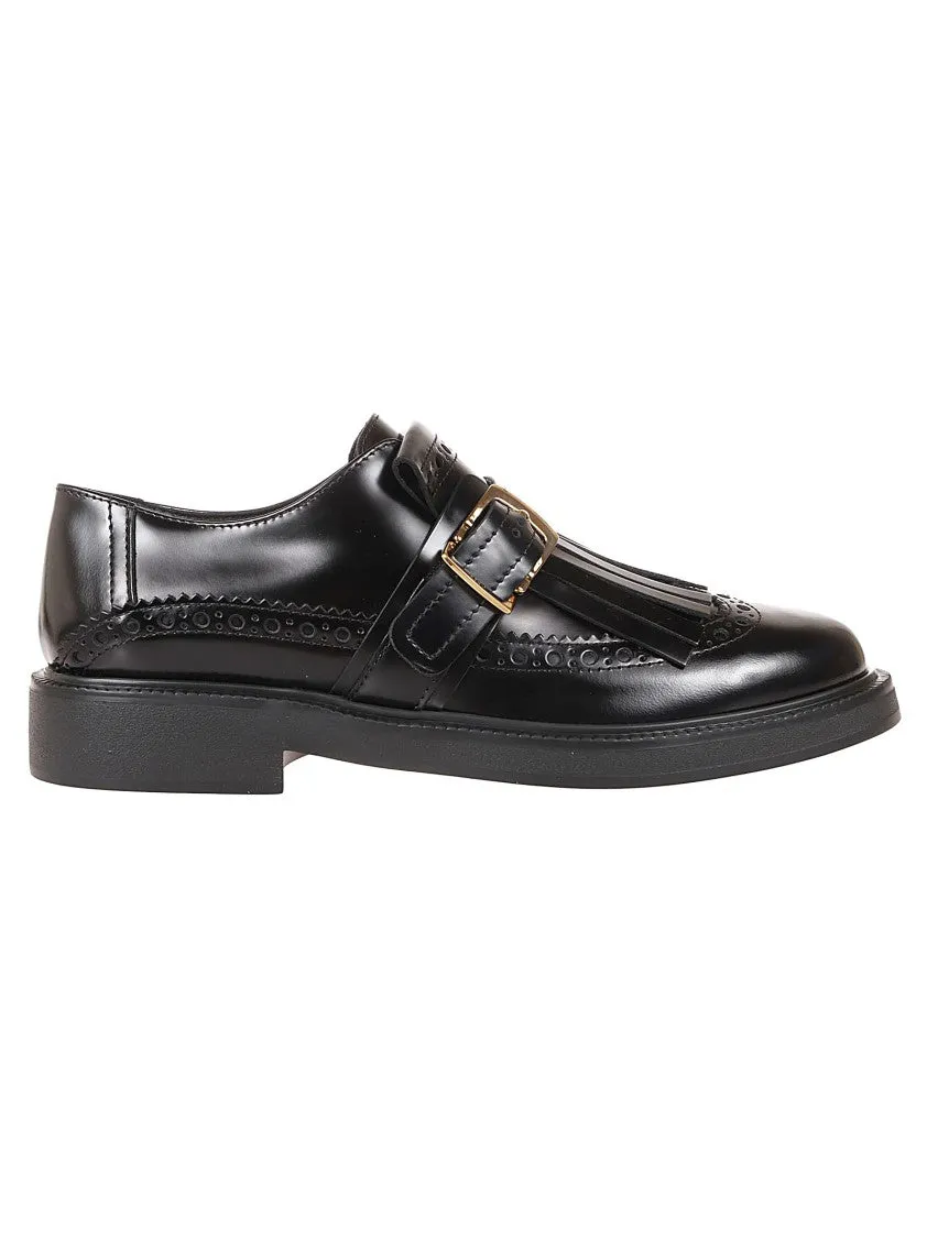 Leather Moccasins With Decorative Fringe And Buckle Strap Supportive sole Professional Look