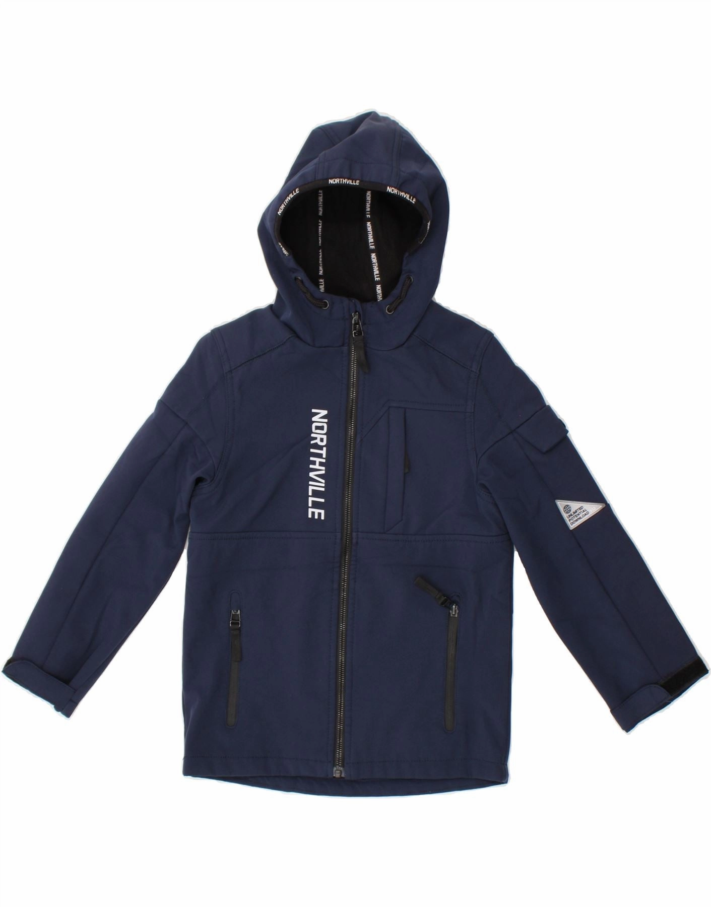NORTHVILLE Boys Hooded Graphic Windbreaker Jacket 7-8 Years Navy Blue Layer Smart Lightweight Layer