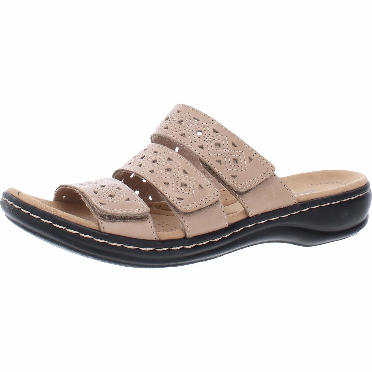Leisa Spice Womens Leather Slip On Wedge Sandals Edgy Vibe Stacked Edge