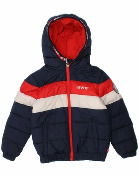LEVI'S Boys Graphic Hooded Padded Jacket 5-6 Years Navy Blue Colourblock Prospect Approach