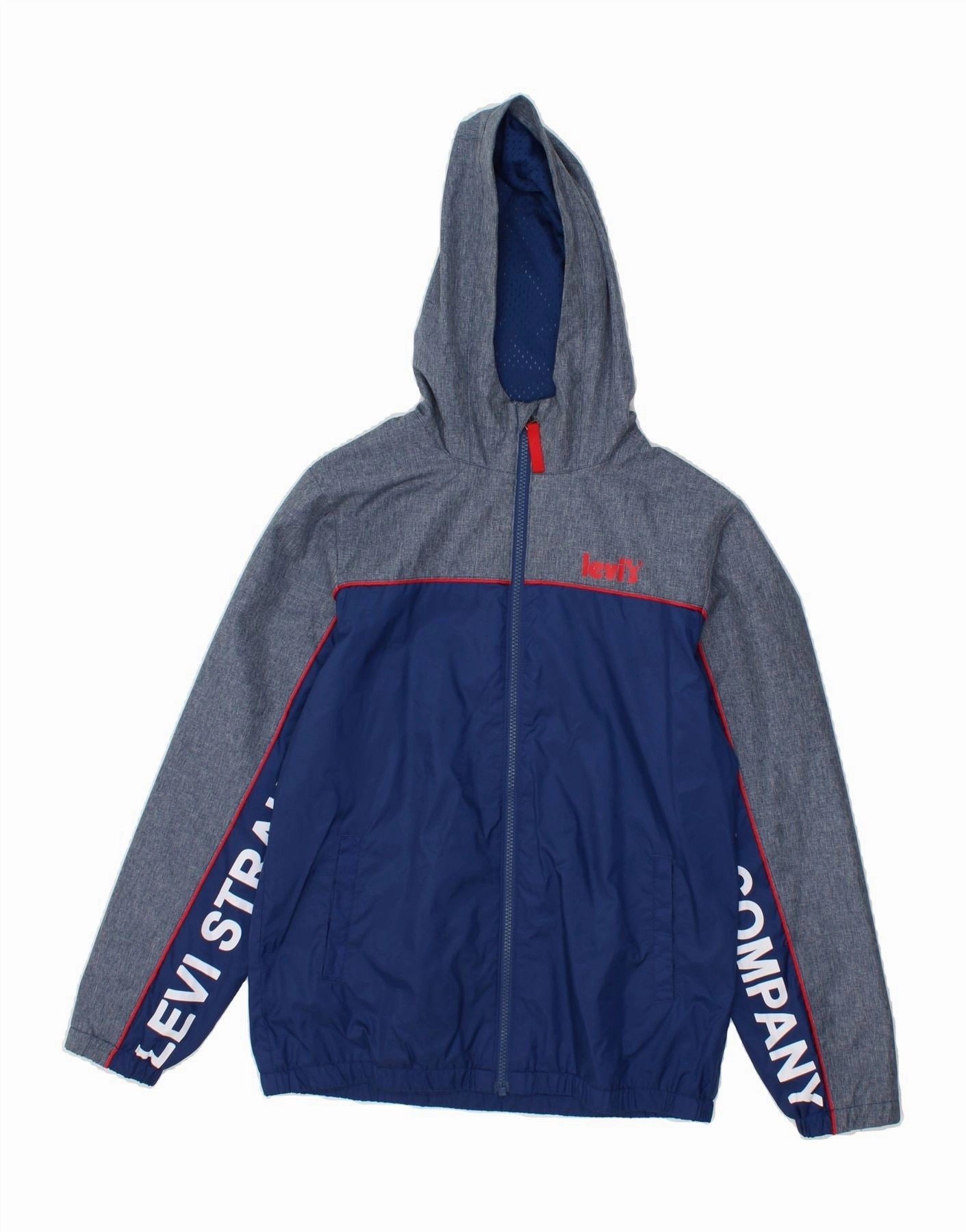 Rain Break City Life LEVI'S Boys Graphic Hooded Rain Jacket 13-14 Years Blue Colourblock Nylon