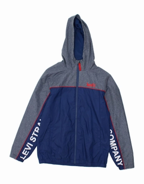 Rain Break City Life LEVI'S Boys Graphic Hooded Rain Jacket 13-14 Years Blue Colourblock Nylon