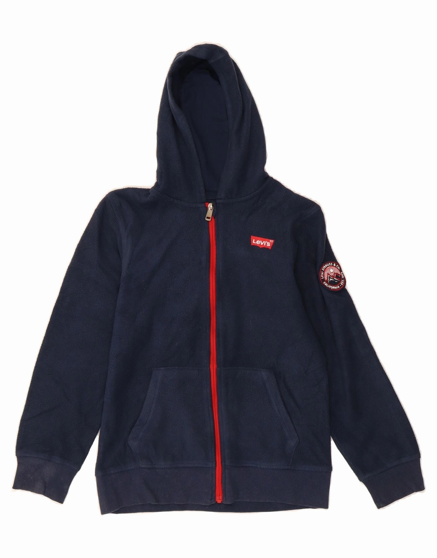 LEVI'S Boys Hooded Fleece Jacket 15-16 Years Navy Blue Polyester Stretchable Fabric