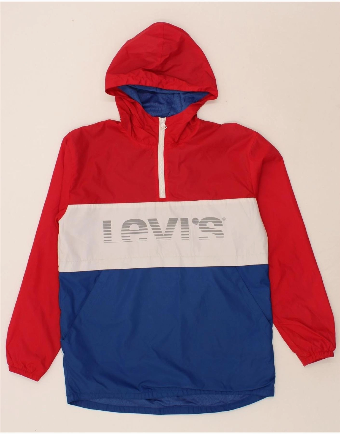 Purse Windproof Shield LEVI'S Boys Hooded Pullover Rain Jacket 15-16 Years Red Colourblock