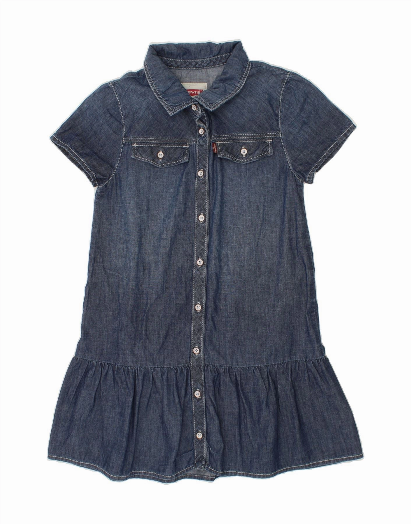 LEVI'S Girls Denim Dress 7-8 Years Navy Blue Cotton Refined Cut Scandi Clean