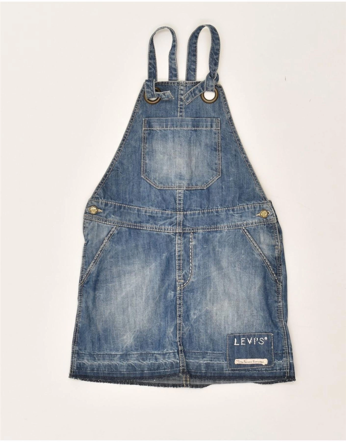 LEVI'S Girls Denim Dungaree Dress 7-8 Years Beige Cotton Evening Wear Lounge Texture