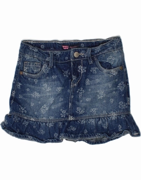Spring Mood Eye Appeal LEVI'S Girls Denim Skirt 7-8 Years W22  Navy Blue Floral Cotton