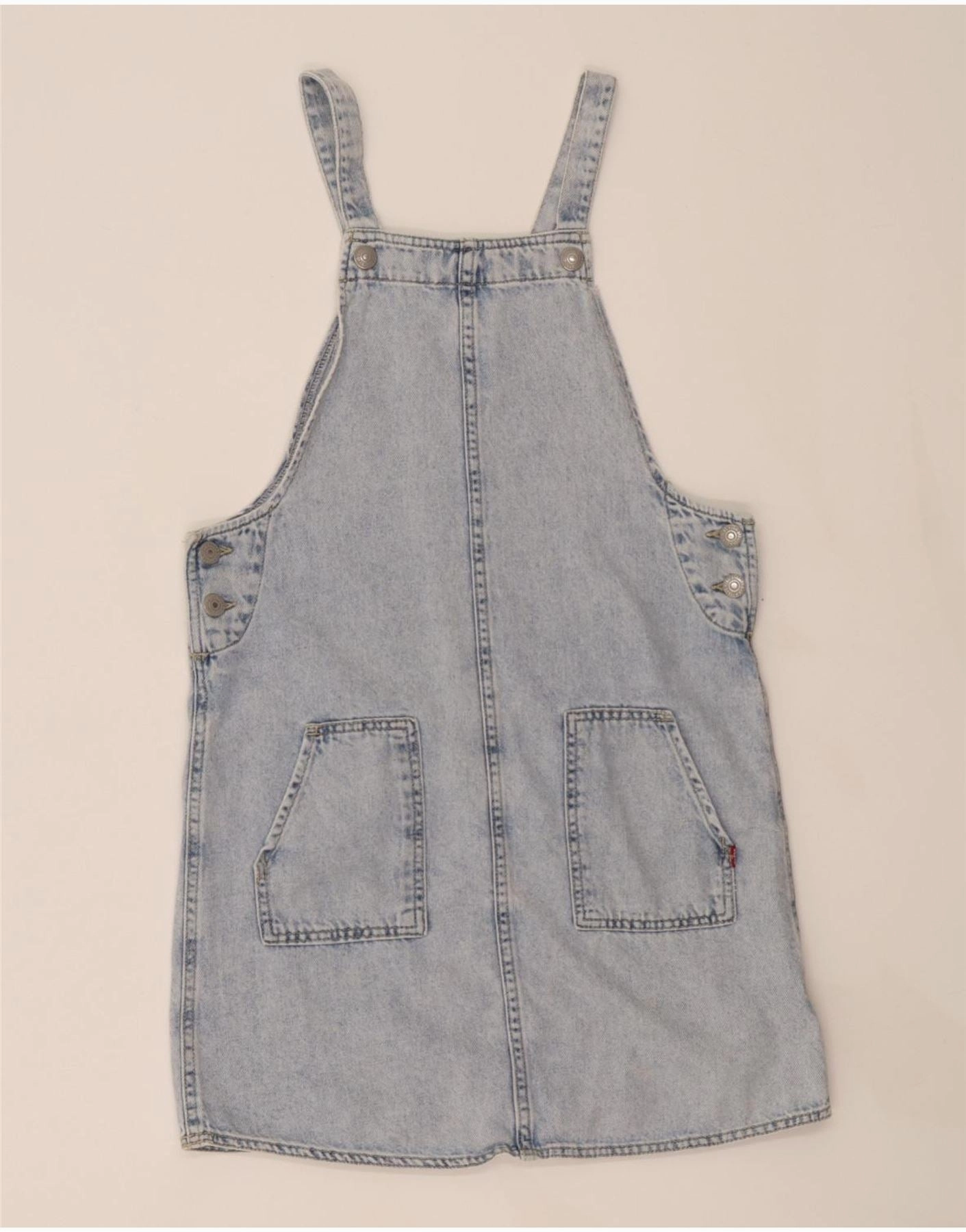 LEVI'S Girls Dungarees Denim Dress 11-12 Years Blue Cotton Bow-Detail