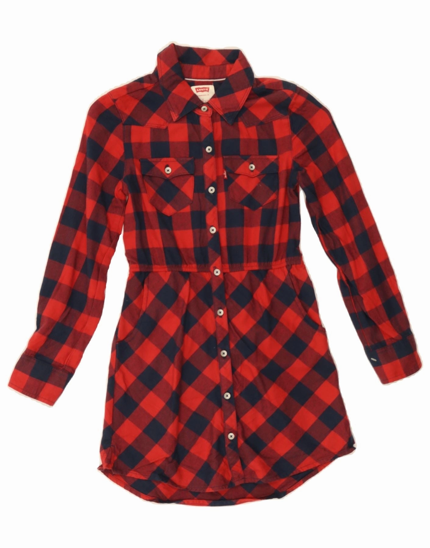 LEVI'S Girls Long Sleeve Shirt Dress 8-9 Years Small  Red Check Classic Flattering Style Fit