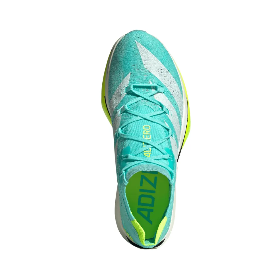 Adidas Unisex Adizero Prime X3 Strung Running Shoes in Flash Aqua/Zero Metalic/Lucid Lemon AW25 sand - running shoes Adaptive cushion