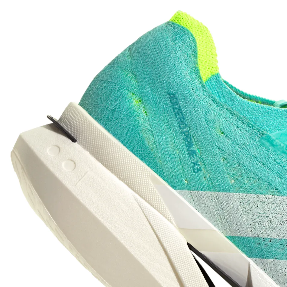 Adidas Unisex Adizero Prime X3 Strung Running Shoes in Flash Aqua/Zero Metalic/Lucid Lemon AW25 morning - runner
